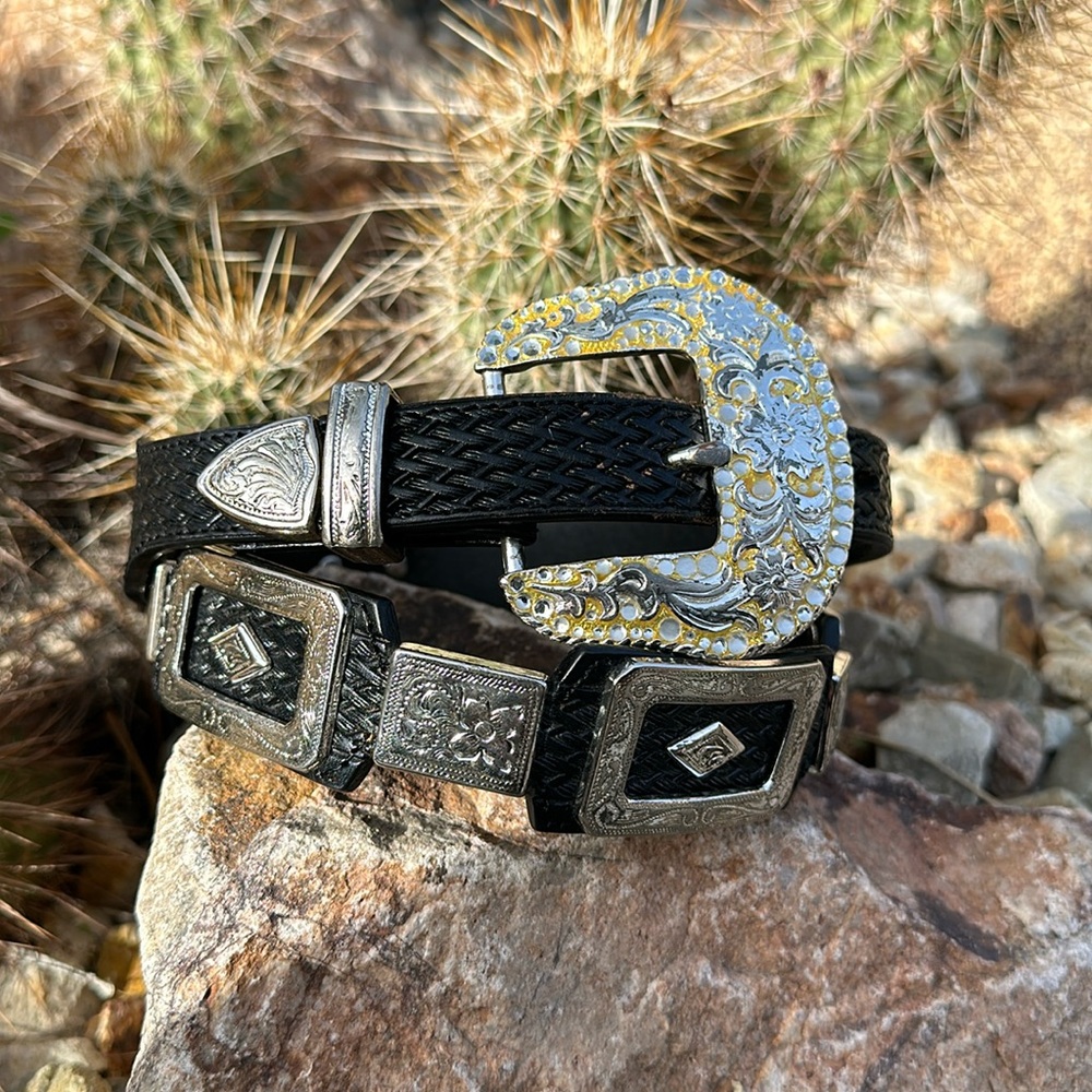 Western Black Leather & Silver Belt